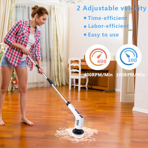 Image of Electric Spin Scrubber - Cordless Cleaning Brush, Shower Cleaning Brush with 9 Brush Heads, 400RPM, 90Mins Work Time, 3 Adjustable Size, 2 Speeds for Bathroom Shower Window Car