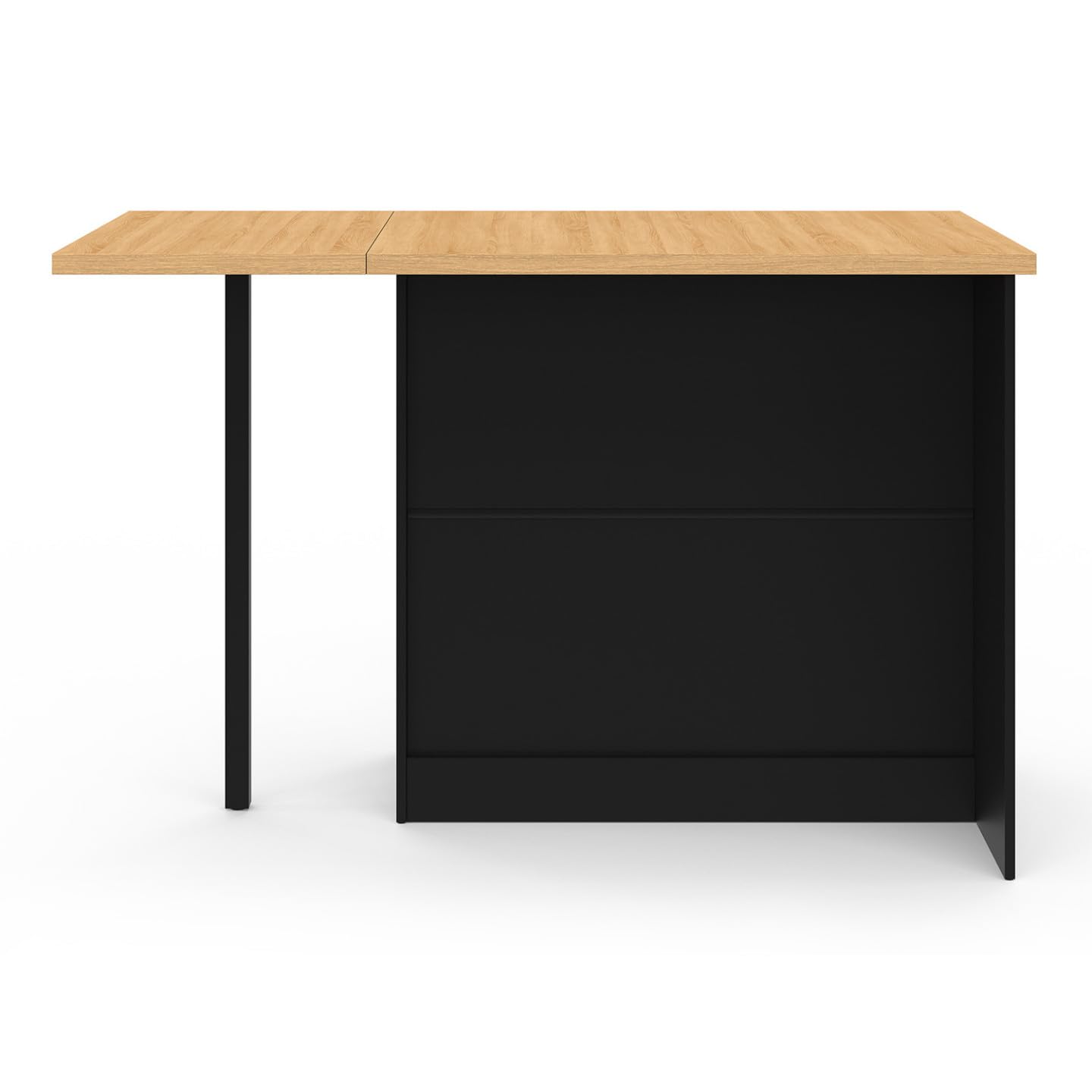 IDMarket - Ilot Central Cesar 140 cm 5 Personnes Bois Noir avec Plan de Travail façon hêtre