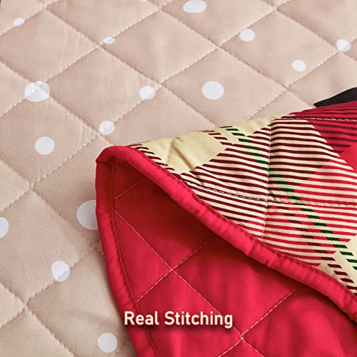 Image of Christmas Oversized Bedspread King Size, Snowman Pattern Bedding Quilt, Lodge Plaid Patchwork Coverlet, Lightweight & Soft Microfiber, 3 Piece Set
