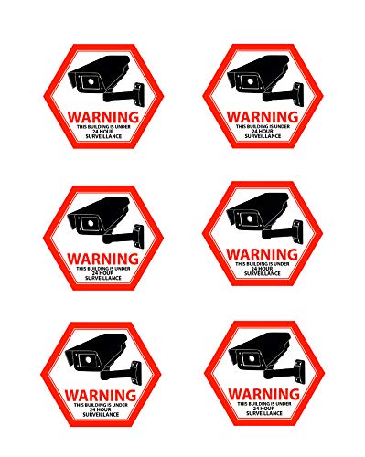 Mandala Craft Security Camera Decal Warning Window Stickers, CCTV Video Surveillance Recording Signs from Vinyl for Indoors, Outdoors; Front Adhesive Red