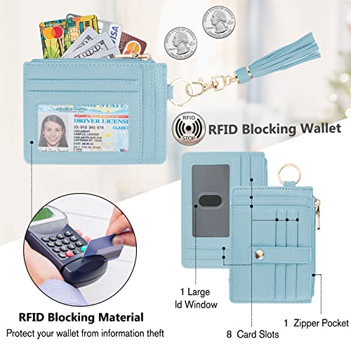 Image of KNGITRYI Small Wristlet Wallets for Women RFID Credit Card Holder Wallet Keychain Wristlet Wallet Credit Card Wallets for Women (Light Blue)