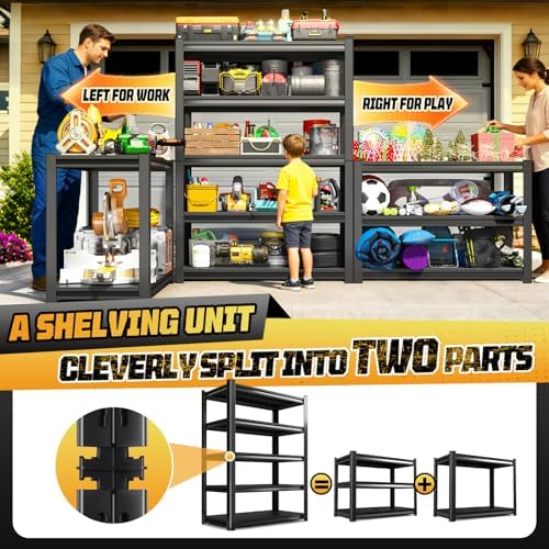 LBVSKK 72" H Garage Storage Shelves 5-Tier,Garage Storage System Shelves Adjustable 2000LBS,Storage Shelving for Basement,Pantry,Kitchen,Warehouse,72" H x 59" W x 19.6" D — view 6