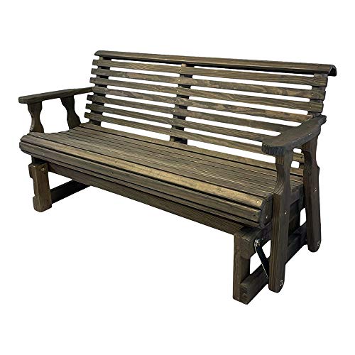 Amish Heavy Duty 800 Lb Roll Back Pressure Treated Porch Glider (4 Foot, Dark Walnut Stain)