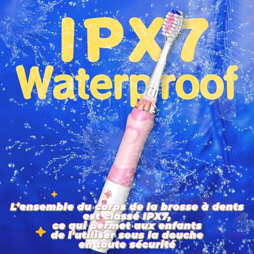 Elektrische Zahnbürste für Kinder, 3-12 Jahre, 2 Minuten Timer für gute Gewohnheiten, 4 weiche Ersatzköpfe, AAA-Batterie enthalten, farbige LED für Spaß beim Zähneputzen (Violett) – Bild 8
