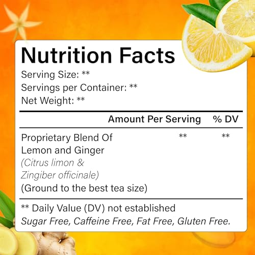 Image of FreshDrinkUS, Premium 150 Lemon Ginger Tea Bags, 100% Natural Ingredients, Hand-made Blend of Lemon and Ginger, Eco-conscious Tea Bags. No Sugar, No Caffeine, Vegan.