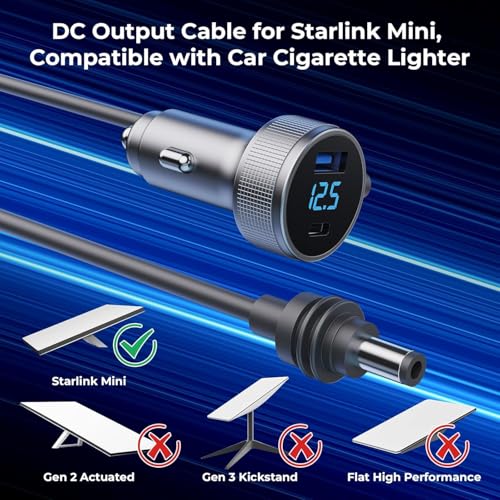Image of Starlink Mini Cable, 3 in 1 Starlink Mini Car Charger DC Power Cable+ Cigarette Lighter Adapter 12V-48V with Digital Display, Durable USB C PD 40W and USB A 35W Ports for Trucks and Cars (16.4FT)
