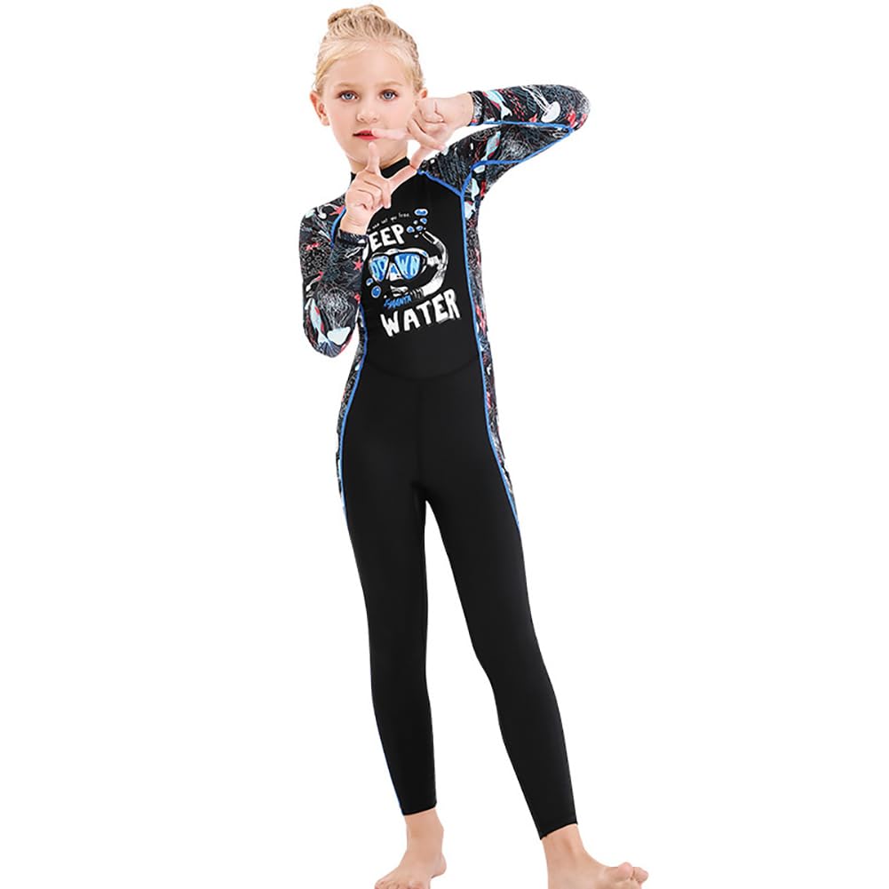 Traje de Neopreno para Niños y Niñas, Trajes de Neopreno de 2.5mm de Cuerpo Entero con Cremallera en la Espalda, UPF 50+ para Buceo, Surf y Clases de Natación,Black Girl,S