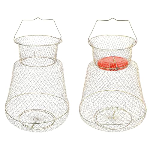 Galvanized Steel Wire Fish Baskets, Collapsible Wire Fish Baskets, Portable Fishing Basket, Robust and Easy to Use(2 Pack)