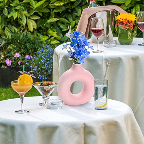 Joynisy Donut Vase|Circle Hollow Vase|Modern Matte Ceramic Vase For Entryway Living Room Bedroom Dining Table Centerpiece Office Home Decor (Pink-7.5") #TOP4