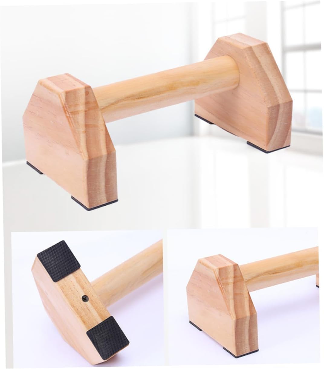 Kisangel Solid Wood Handstand Bars and Push-up Frame, Non-slip Pushup Bracket Pair for Personal Strength Training and Fitness Equipment