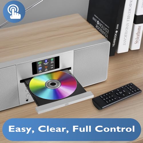 Image of MS1 CD Player, FM Radio, Bluetooth Streaming, Powerful Stereo HiFi System, Full Colour Display, 60 Presets, Remote, Acoustic Wooden Cabinet, AUX in, USB Playback and Charging, HP Jack, Maple
