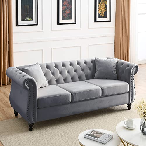 KEIKI Chesterfield Sofa, Retro Style Upholstered 3...