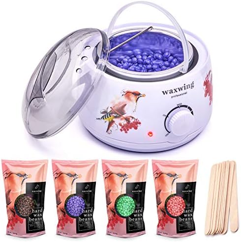 Wax Heater - Wax Warmer - Waxing Kit for Hair Removal - 4 Packs of Hard Wax Beans (Beads) - 10 Wooden Spatulas