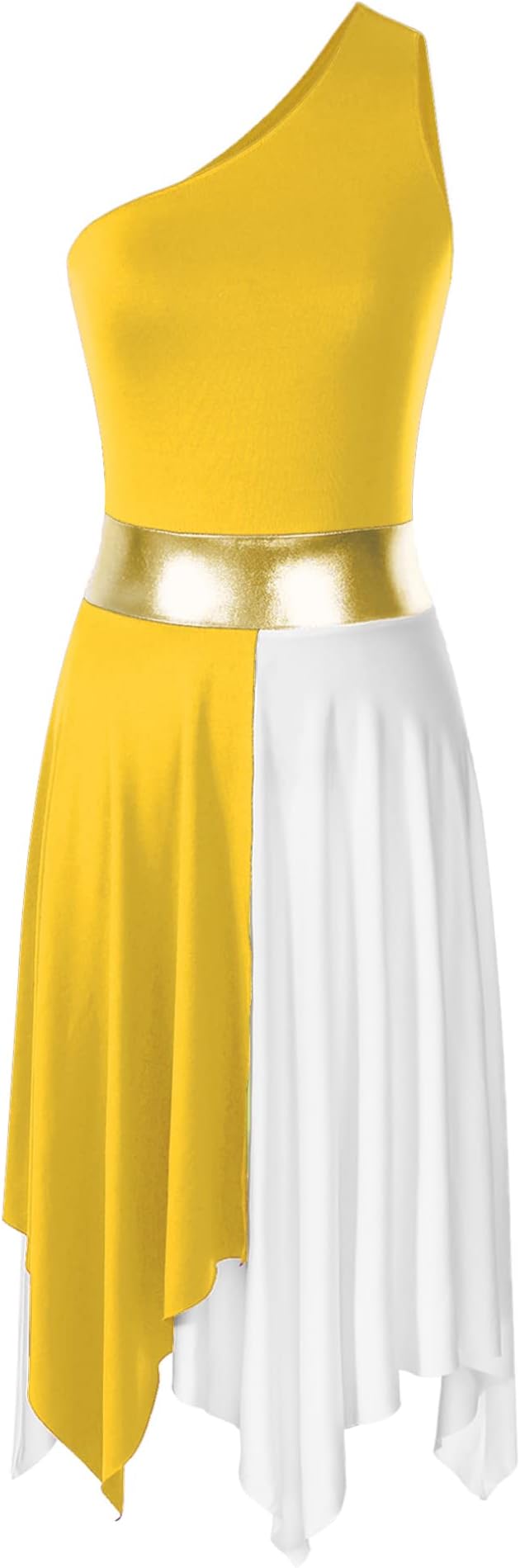 FEESHOWWomen's Asymmetrical Praise Dance Tunic Sleeveless Color Block Liturgical Worship Dance Dress