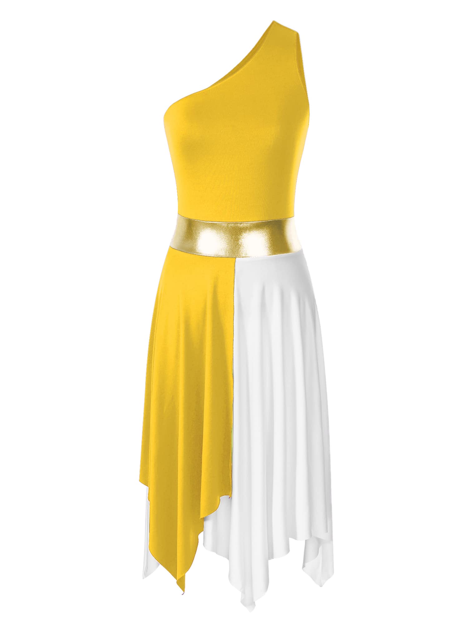 FEESHOWWomen's Asymmetrical Praise Dance Tunic Sleeveless Color Block Liturgical Worship Dance Dress