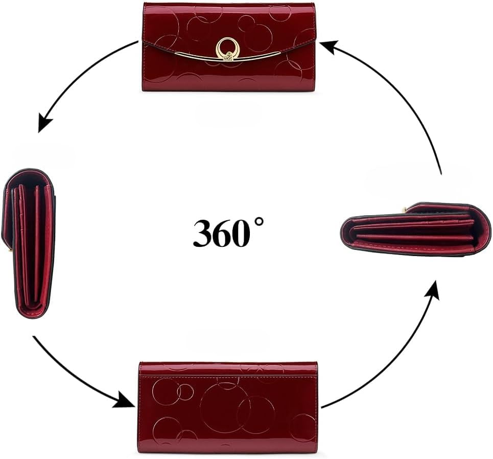 RFID Blocking Genuine Leather Wallet for Women Large Capacity 3-Fold Magnetic Closure Embossed Pattern Anti-Theft (Wine Red)4