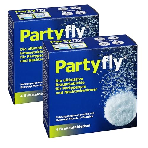 PARTYFLY Brausetabletten 8 Stück = 2 x 4 Stück - mit Vitamin C und Elektrolyten - reload