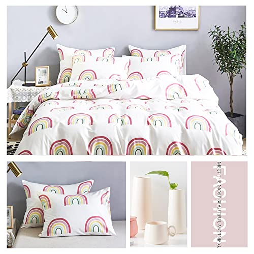 Dreamingo Lightweight Rainbow Duvet Cover Queen White Rainow Bedding Sets Soft 100% Cotton Rainbow Duvet Cover Full Size Cute Rainbow Comforter Cover Set For Girls Kids Teens Bedroom Kawaii Bed Cover #TOP6