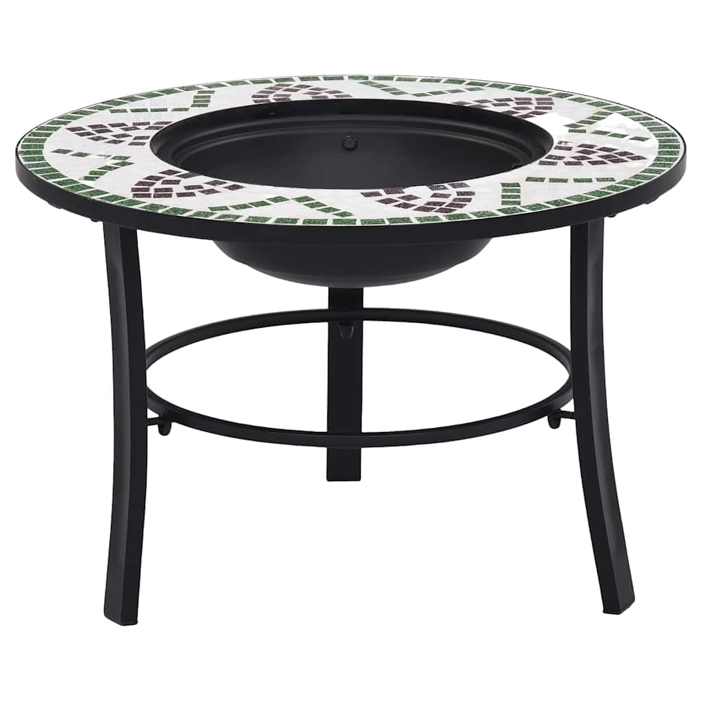 Mozaika zielona 68 cm palenisko ceramiczne | Wysokiej jakości stalowa miska, stojak na 3 stopy, idealny grill ogrodowy lub patio, okrągły blat do napojów