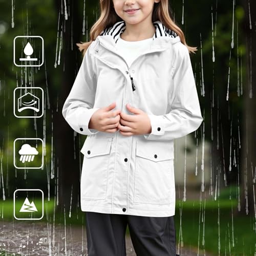 Unisex Rain Jacket Hooded Striped Lined Windproof Full Zip Raincoats Toddler 𝗪aterproof Coat With Pockets2