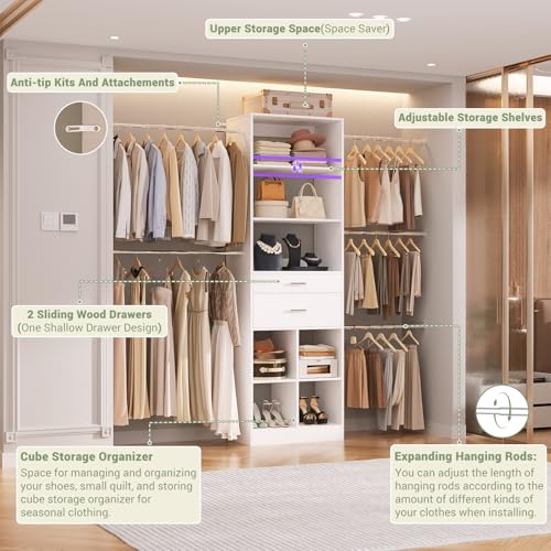 Adjustable Closet Organizer Tower with Drawers and Rods - Image 5