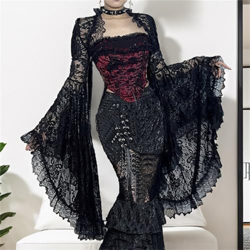 win2win Gothic Bolero Shrug Crop Tops for Women Victorian Bell Sleeve Y2k Punk2