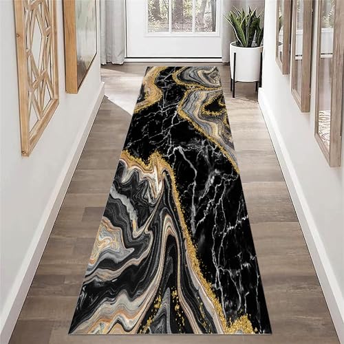 Tapete corredor mármol negro y dorado 3.3x10ft antideslizante miniatura 1