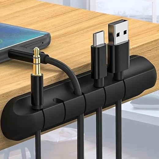 2 Pack Cable Holder Clips, Cord Organizer Clips Self Adhesive for Desktop, Nightstand, Power Cord, Mouse Cable, Wire PC Office Home, (5 Slots), Black