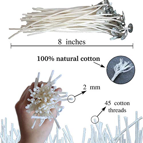 Cozyours 8 Inch Candle Wicks With Wick Stickers (50/50-Pack) For Candle Making, Cotton, Pre-Waxed And Pretabbed #TOP1