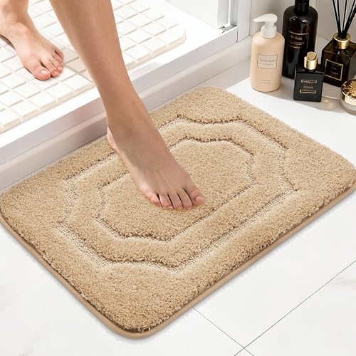 BEQHAUSE-Bathroom-Rug-Non-Slip-Bath-Mat-Soft and Absorbent Shower Mat Polyester Bath Mats for Bathroom Machine Washable Bath Rugs Beige Bathrooms Rug