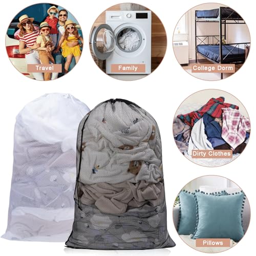 2 Pcs Laundry Bags for Washing Machine, 60 X 90cm Washing Machine Bag, Large Mesh Laundry Bags with Lockable Drawstring, Mesh Bags for Travel, Delicates, College Dorm,Toy Storage (Black White) - Image 7