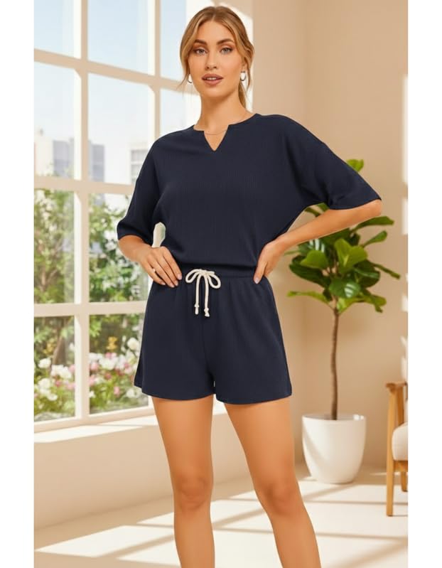 Image of KSHS Women Cotton Night Suit Top & Shorts Set | Loose Fit Printed Nightwear Co Ord Set Stylish Western | Soft Breathable Sleepwear Shorts with Pocket for Women