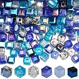 SUNNYCLUE Facettierte Glasperlen, würfelförmig, bunt, galvanisiert, klein, 4 mm, quadratisch, glatt, lose Abstandshalter für Schmuck, Armbänder, Halsketten, Charms, Basteln, 300 Stück