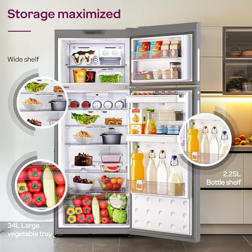 Image of Godrej 308 L 2 Star | 4-In-1 Convertible Technology | AI Powered | 360 Cooling | 95%+ Food Surface Disinfection | Inverter Frost Free Double Door Refrigerator (RF EON 331B RCIT ST RH, Steel Rush)