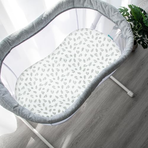 Image of Baby Bassinet Sheets 4 Pack Compatible with Halo Bassinest Swivel, Flex, Glide, Premiere & Luxe Series Sleeper, 4 Pack, Ultra Soft & Skin-Friendly, Green Leaf