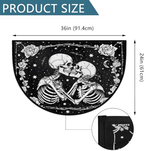 Image of cfpolar Half Round Door Mat Halloween Flower White Skull Non-Slip Semi Circle Area Rug Washable Half Moon Hearth Rugs for Indoor Outdoor Bathroom Kitchen Patio Runner Mat Laundry Room Home Decoration