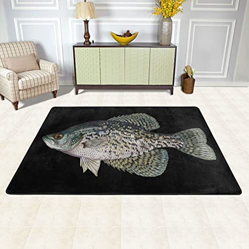 NUSDB Crappie Fish Area Rug Living Room Bedroom Kitchen Sofa Bedside Carpet Floor Mats 72""X48"", Black