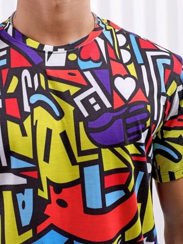 Image of The Indian Garage Co Men Slim Fit Abstract Printed Round Neck Tshirt