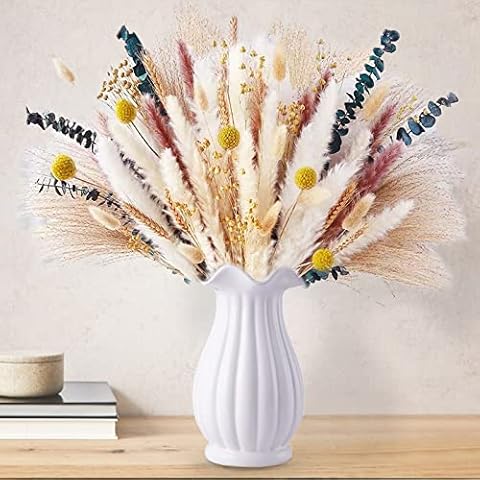 Pampasgras Trockenblumen Deko,115 Stück Natürliche Flauschige Pampasgras Getrocknete Set, Getrocknete Blumen für Boho Deko Wohnzimmer Tischdeko Flur Schlafzimmer Hochzeit Trockenblumenstrauß Cover