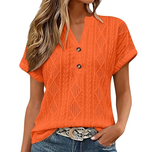 Générique T Shirt Coton Femme Tshirt Col V Tshirt Unie éTé Pull Manches Courtes Bouton Teeshirt...