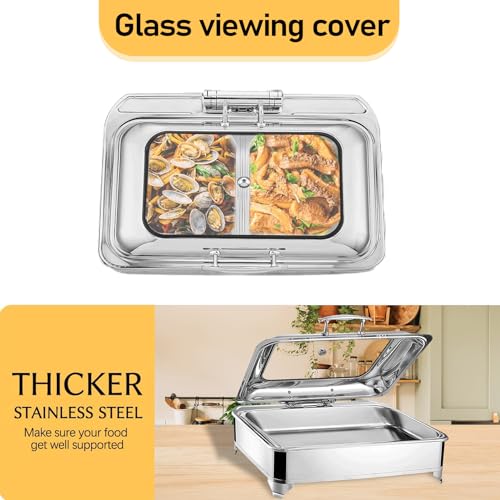Chafing Dish Elektrisch, 9L Edelstahl Speisewärmer Buffetwärmer mit Sichtbarem Glasdeckel, Kommerziell Wärmebehälter für Essen - Einstellbarer Temperatur, Beste Wahl für Buffets und Partys(Size: – Bild 3