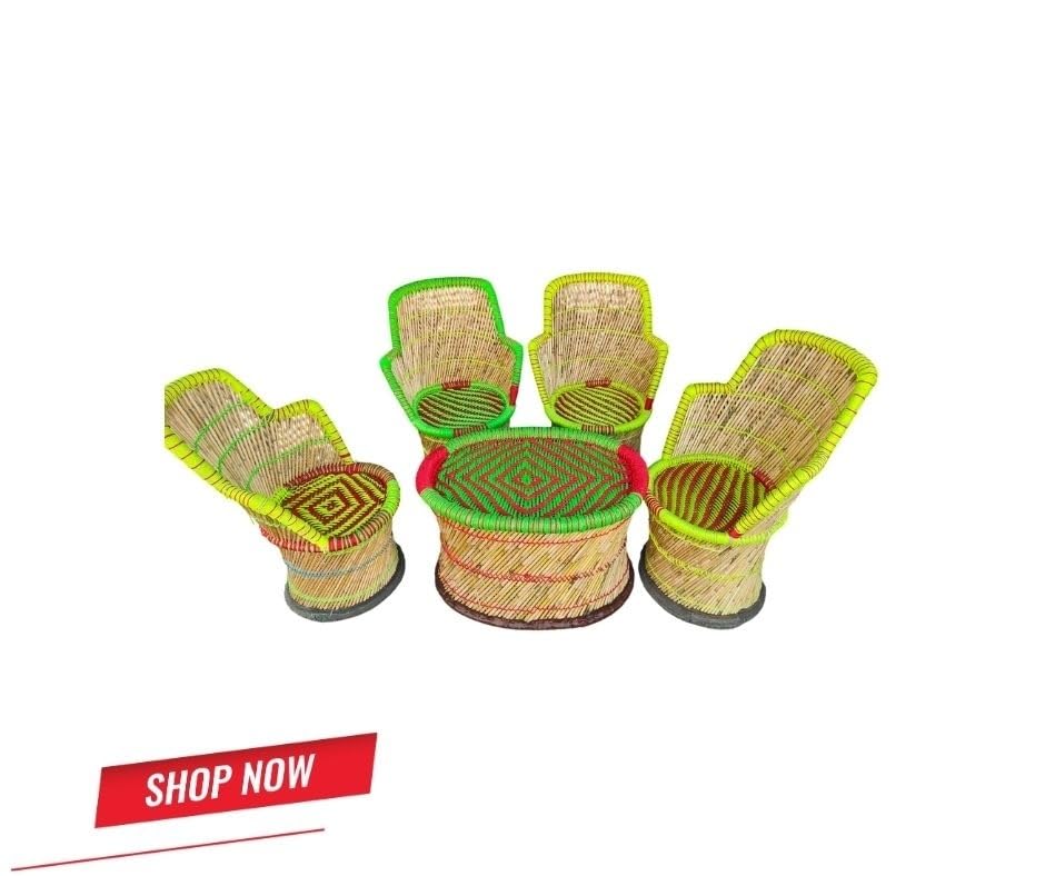 ZINKOO Handcrafted Wicker Cane Balcony Tea Set Combo with 4 Chairs and 1 Table | Eco Friendly Waterproof Sustainable Outdoor and Indoor Furniture Set for Home Garden Terrace and Patio 1