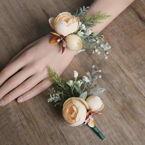Pulsera de flores y botón de solapa artificial para bodas y aniversarios 3