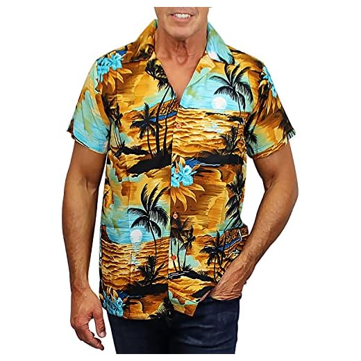 V.H.O. Funky hawaiiansk skjorta | män | XS-12XL | kortärmad | framficka | Hawaiian-tryck | Surf Palms sommar | Turkos