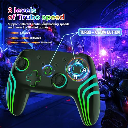 Hauibela Switch Pro Controller mit Veränderbare Coole RGB Lichter/6 Achsen Gyroskop/Dual Vibration/Turbo/Aufwachen, Präzise Gamepad, Wireless Controller für Switch/Lite/OLED Konsole – Bild 5