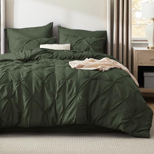 Image of Bedsure Oversized Queen Comforter Set Olive Green - Bed in a Bag Bedding Set 7 PCS, GentleSoft Pintuck Bed Set Gift for Family, All Season Down Alternative Comforter with Sheets, Pillowcases & Shams
