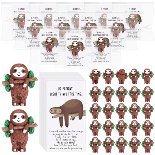 Wesiti 30 Set Support Sloth Gifts Bulk Mini Resin Animals with Positive Cards for End of The Year Emotional Gifts for Teacher Coworker Appreciation Gift Party Favors Desk Decor Office Prizes Stuffers