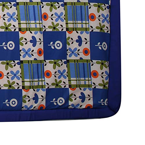 Image of Foldable Mat 6.5 X 6 Feet Korai River Grass chatai Blue Cotton Fabric with 20MM Soft Foam Comfort Cushion
