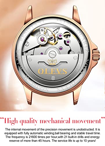 Image of OLEVS Lady Watch Automatic Fashion Bracelet Set Ceramic Analogue Diamond Elegant Dress Stainless Steel Date Rose Gold Wrist Watch for Women, Wine Red, strap