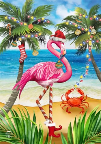 Christmas in Paradise Flamingo Garden Flag Tropical Beach Holiday 12.5' x 18'